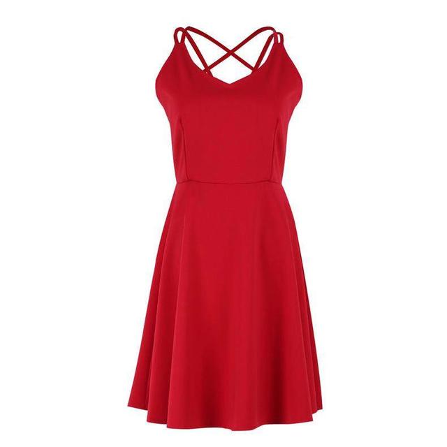 A red chiffon dress with a v-neck